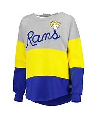 Women's Touch Heathered Gray, Royal Los Angeles Rams Outfield Deep V-Back Pullover Sweatshirt