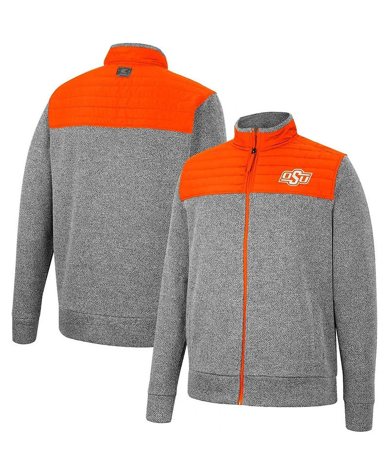 Men's Colosseum Gray, Orange Oklahoma State Cowboys Putter Herringbone Full-Zip Jacket