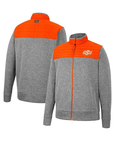 Men's Colosseum Gray, Orange Oklahoma State Cowboys Putter Herringbone Full-Zip Jacket