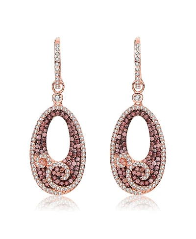 Sterling Silver 18K Rose Gold Plating Cubic Zirconia Open Oval Dangle Swirl Earring