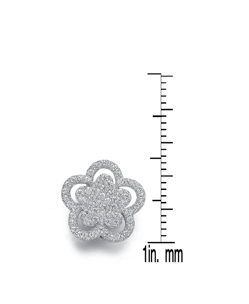 Sterling Silver In White Gold Plating Cubic Zirconia Double flower Stud Earrings