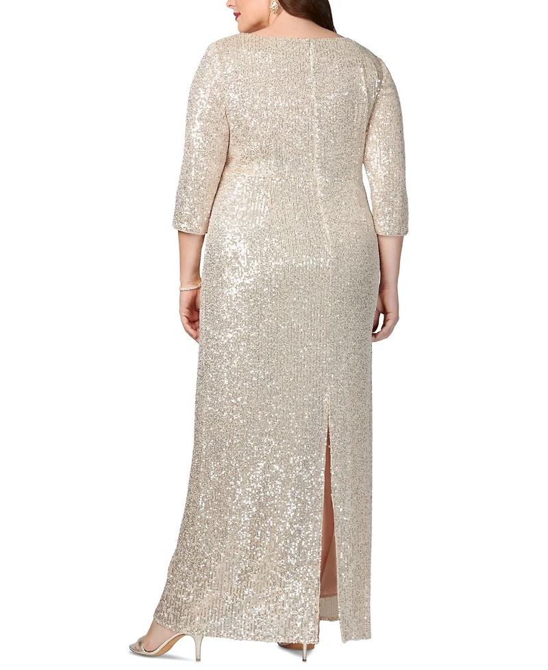 Alex Evenings Plus V-Neck 3/4-Sleeve Sequin Gown