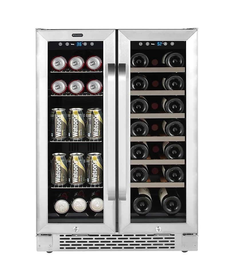 Whynter 24" Built-In French Door Dual Zone 20 Bottle Wine 60 Can Beverage Cooler