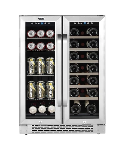 Whynter 24" Built-In French Door Dual Zone 20 Bottle Wine 60 Can Beverage Cooler