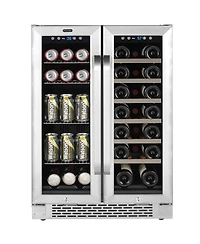 Whynter 24" Built-In French Door Dual Zone 20 Bottle Wine 60 Can Beverage Cooler
