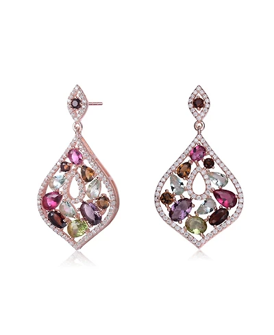 Sterling Silver 18K Rose Gold Plated Multi Colored Cubic Zirconia Accent Dangle Earrings