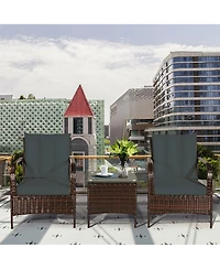 Costway 3 Pcs Patio Wicker Rattan Furniture Set Coffee Table & 2 Chair