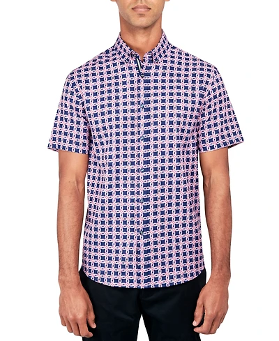 Society of Threads Men's Regular-Fit Non-Iron Performance Stretch Linked Circle-Print Button-Down Shirt