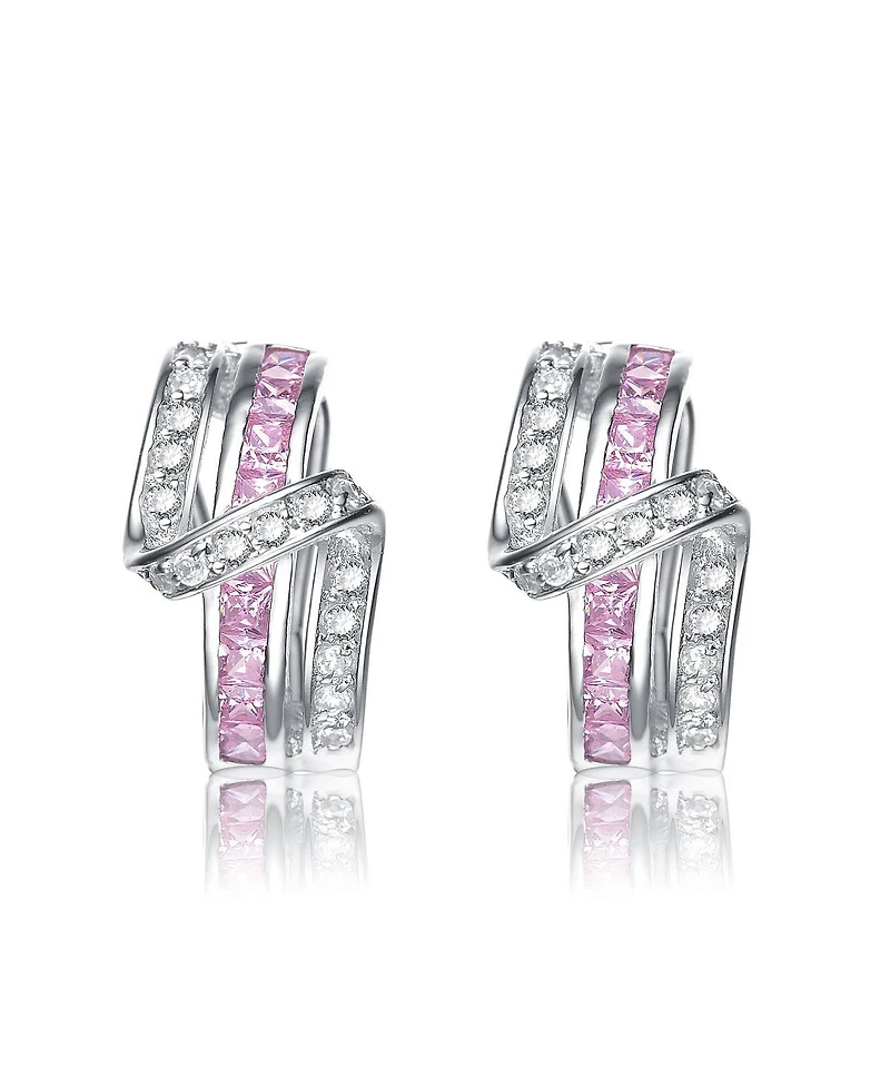 Sterling Silver Cubic Zirconia Cross Path Stud Earrings