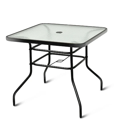 32'' Patio Square Table Tempered Glass Steel Frame Outdoor Pool Yard Garden