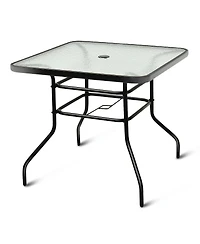 32'' Patio Square Table Tempered Glass Steel Frame Outdoor Pool Yard Garden
