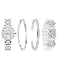 Jessica Carlyle Women's Silver-Tone Metal Alloy Bracelet Watch 34mm Gift Set