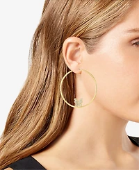 Guess Gold-Tone Large Pave Butterfly Hoop Earrings, 2.5"