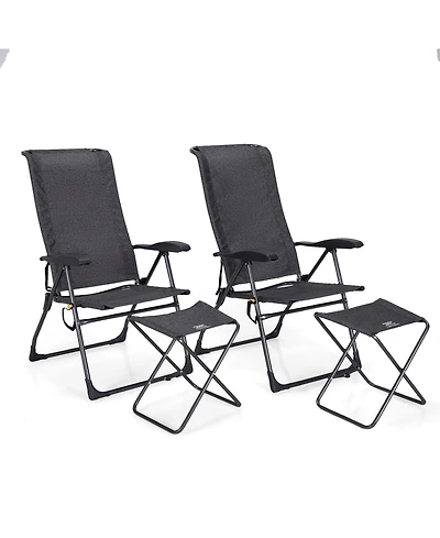 4PCS Patio Folding Dining Chair Ottoman Set Adjustable Back Camp