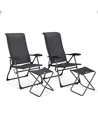 4PCS Patio Folding Dining Chair Ottoman Set Adjustable Back Camp