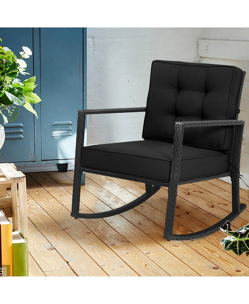 Costway Patio Rattan Rocker Chair Outdoor Glider Rocking Cushion Lawn