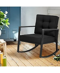 Costway Patio Rattan Rocker Chair Outdoor Glider Rocking Cushion Lawn