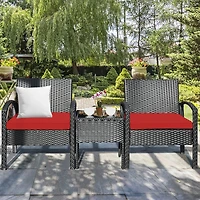 Costway 3PCS Patio Rattan Furniture Set Coffee Table & Chairs with Seat Cushions Garden