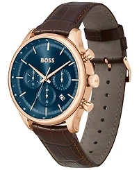 Hugo Boss Men's Gregor Quartz Chronograph Brown Mock Genuine-Grained Leather Strap Watch 45mm
