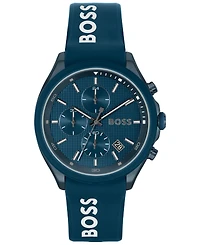 Hugo Boss Men's Velocity Quartz Fashion Chronograph Blue Silicone Strap Watch 44mm