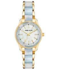 Anne Klein Women's Three Hand Quartz Gold-tone Alloy and Light Blue Marbled Acrylic Link Bracelet Watch, 30mm