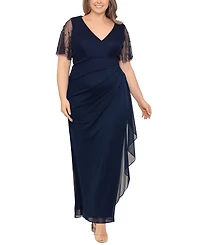 Xscape Plus Lace-Sleeve Dress