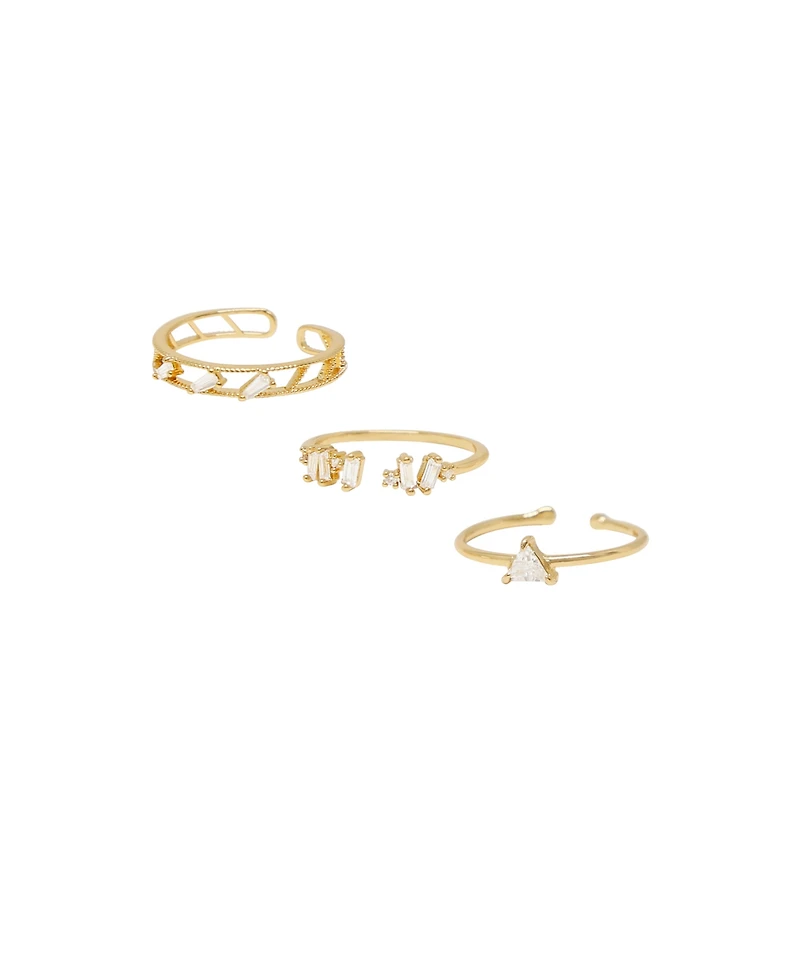 Ettika Love Story 18K Gold Plated Cubic Zirconia Ring Set of 3