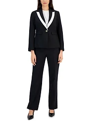 Le Suit Women's Contrast-Trim Peak-Lapel Pantsuit, Regular and Petite