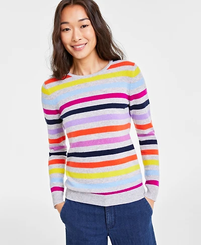 Charter Club Women's 100% Cashmere Striped Crewneck Sweater, Created for Macy's