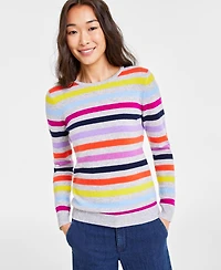 Charter Club Women's 100% Cashmere Striped Crewneck Sweater, Created for Macy's