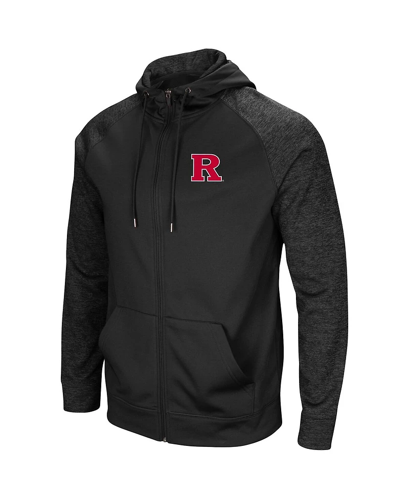 Men's Colosseum Black Rutgers Scarlet Knights Blackout 3.0 Tonal Raglan Full-Zip Hoodie