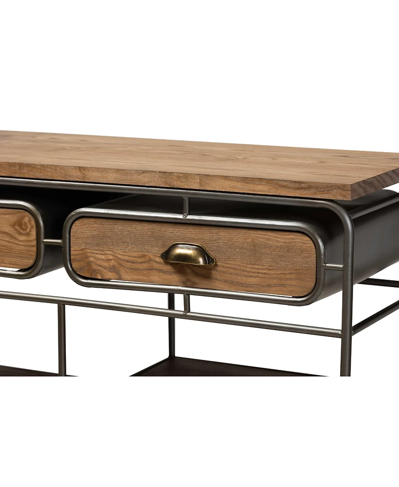 Baxton Studio Grant Vintage 41.7" Rustic Industrial Finished Wood and Metal 2-Drawer Kitchen Cart