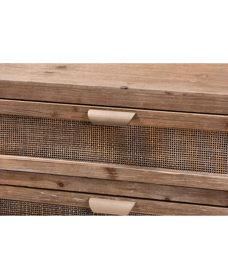 Baxton Studio Calida Mid-Century Modern 30.7" Whitewashed Finished Wood and Rattan 3-Drawer Storage Cabinet