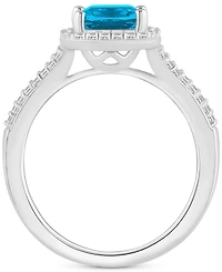 Amethyst (1-1/2 ct. t.w.) & Diamond (1/4 Cushion Halo Split Shank Ring Sterling Silver (Also Citrine, Garnet, Peridot, Blue Topaz)