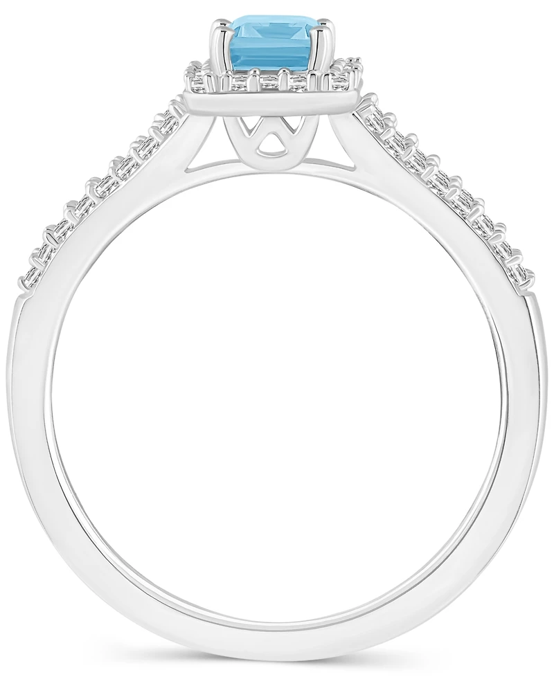 Aquamarine (1/2 ct. t.w.) & Diamond (1/4 Split Shank Ring Sterling Silver (Also Opal)