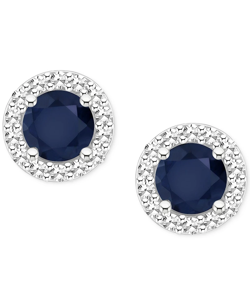 Emerald (1/2 ct. t.w.) & Diamond (1/6 Halo Stud Earrings Sterling Silver (Also Ruby Sapphire)