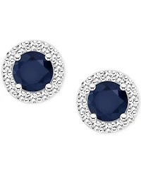 Emerald (1/2 ct. t.w.) & Diamond (1/6 Halo Stud Earrings Sterling Silver (Also Ruby Sapphire)