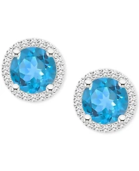 Amethyst (1-1/2 ct. t.w.) & Diamond (1/5 Halo Stud Earrings Sterling Silver (Also Citrine, Garnet, Peridot, Blue Topaz)