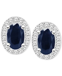 Emerald (1 ct. t.w.) & Diamond (1/6 Halo Stud Earrings Sterling Silver (Also Ruby Sapphire)