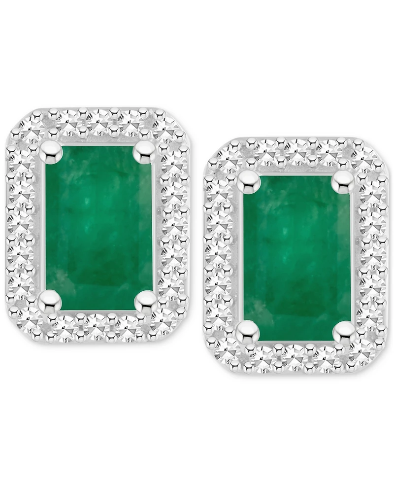 Sapphire (1-2/5 ct. t.w) & Diamond (1/5 t.w.) Stud Earrings Sterling Silver (Also Ruby Emerald)
