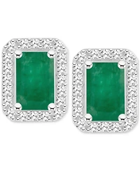 Sapphire (1-2/5 ct. t.w) & Diamond (1/5 t.w.) Stud Earrings Sterling Silver (Also Ruby Emerald)