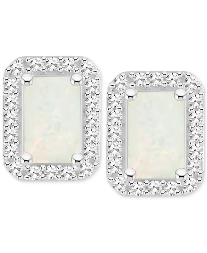 Aquamarine (1 ct. t.w.) & Diamond (1/5 ct. t.w.) Stud Earrings in Sterling Silver (Also in Opal)