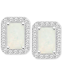 Aquamarine (1 ct. t.w.) & Diamond (1/5 ct. t.w.) Stud Earrings in Sterling Silver (Also in Opal)
