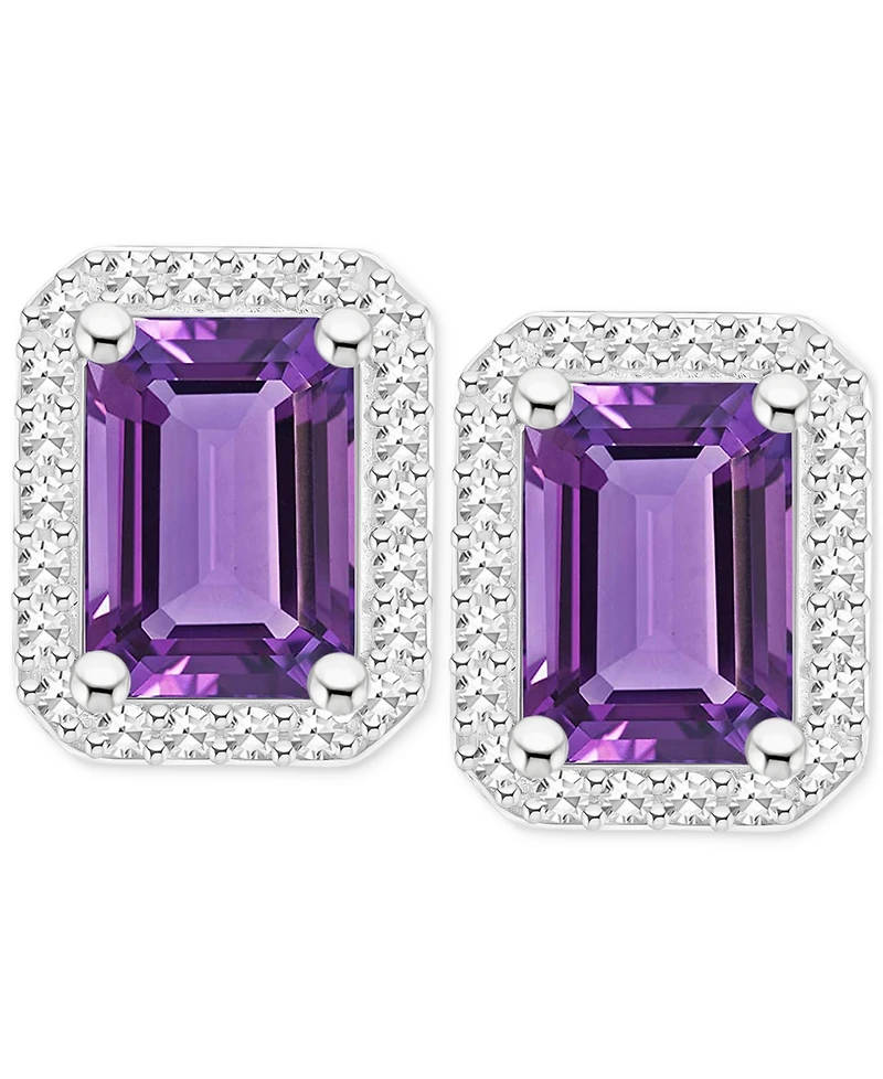 Amethyst (2 ct. t.w.) & Diamond (1/5 Halo Stud Earrings Sterling Silver (Also Citrine, Garnet, Peridot, Blue Topaz)