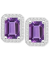 Amethyst (2 ct. t.w.) & Diamond (1/5 Halo Stud Earrings Sterling Silver (Also Citrine, Garnet, Peridot, Blue Topaz)