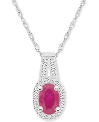 Emerald (1/2 ct. t.w.) & Diamond (1/8 Oval Halo 18" Pendant Necklace Sterling Silver (Also Ruby Sapphire)