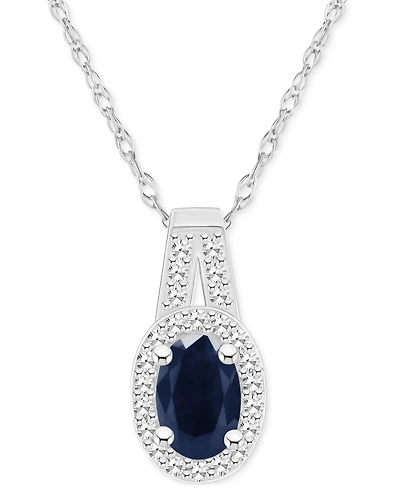Emerald (1/2 ct. t.w.) & Diamond (1/8 ct. t.w.) Oval Halo 18" Pendant Necklace in Sterling Silver (Also in Ruby & Sapphire)
