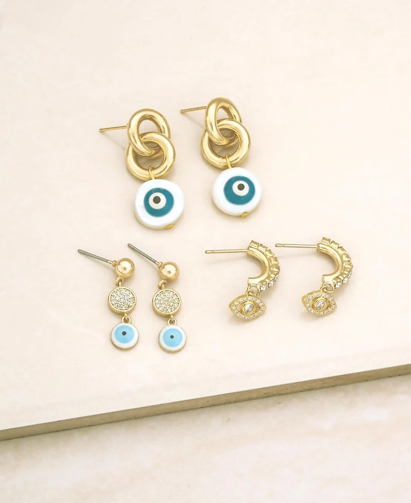 Ettika 18k Gold-Plated 3-Pc. Set Cubic Zirconia Evil Eye Drop Earrings