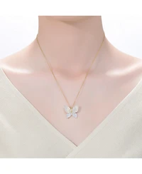 14k Yellow Gold and White Gold Plating with Cubic Zirconia Butterfly Pendant Necklace in Sterling Silver