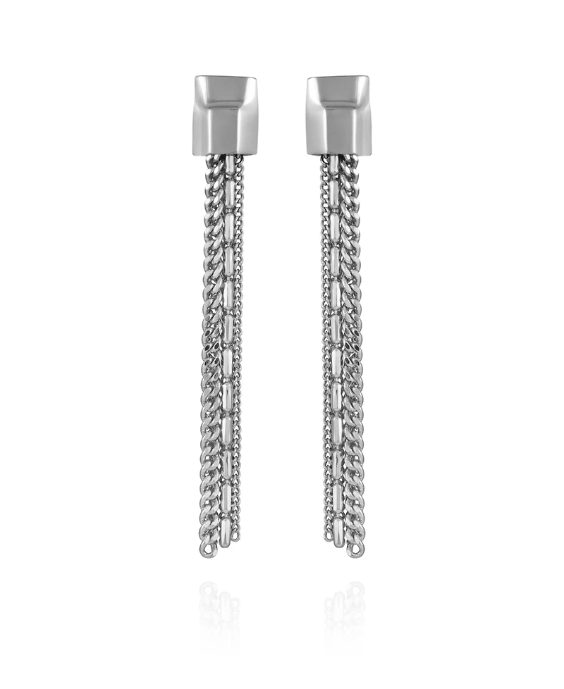 Vince Camuto Silver-Tone Mixed Chain Linear Tassel Dangle Drop Earrings
